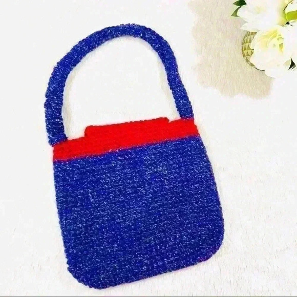 Purple/Red Hand Crocheted Knit Boho Snap Bag Purse - Picture 11 of 14